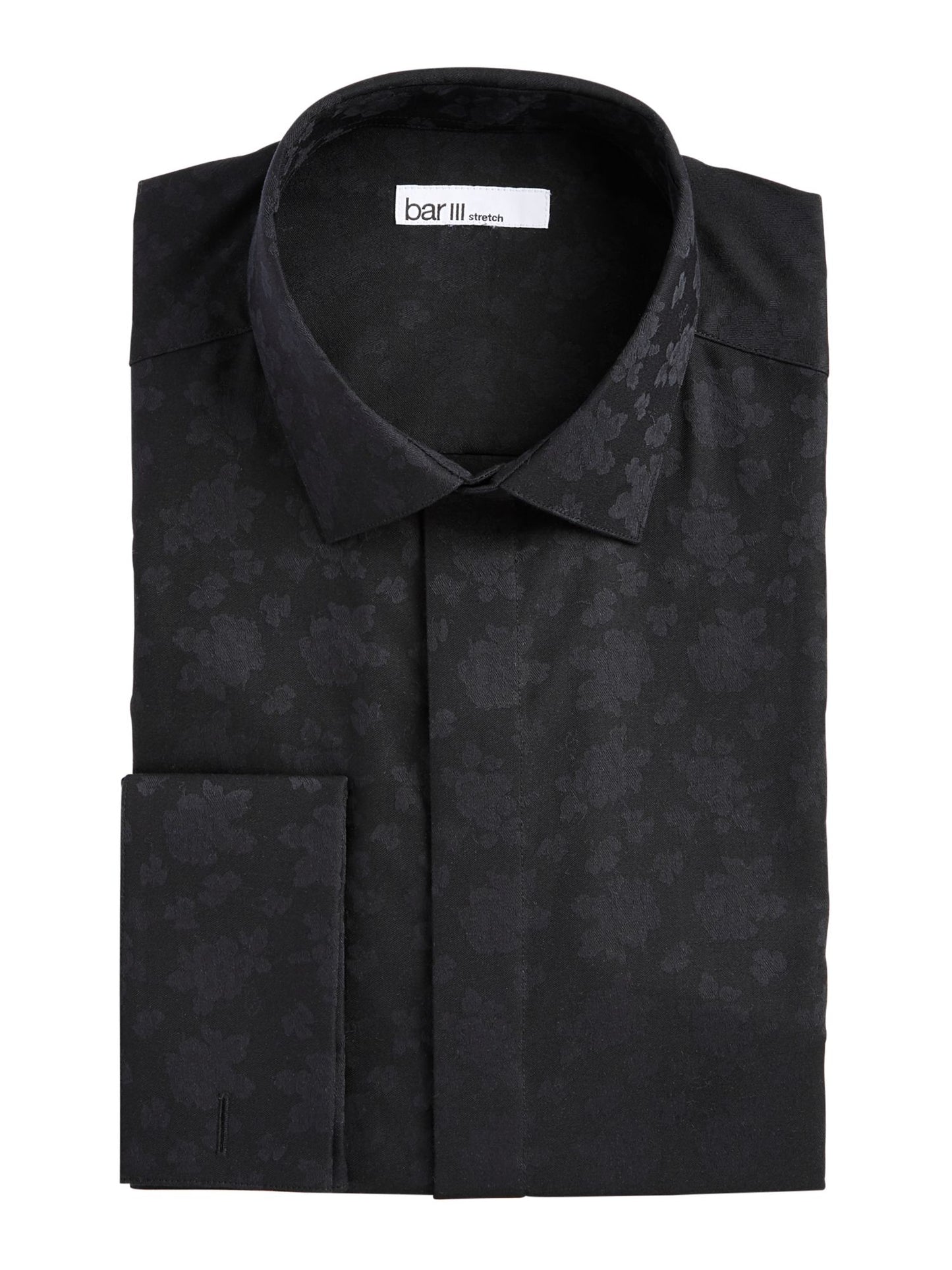 Camisa social masculina Bar III com gola slim fit, preta, tamanho 34-35