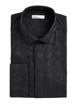 Camisa social masculina Bar III com gola slim fit, preta, tamanho 34-35