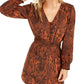 Vestido curto feminino Bar III com estampa de cobra e franzido, marrom, tamanho pequeno