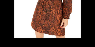 Vestido curto feminino Bar III com estampa de cobra e franzido, marrom, tamanho pequeno