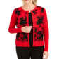 Cardigan feminino Charter Club com apliques florais e frente em malha, vermelho, tamanho pequeno G
