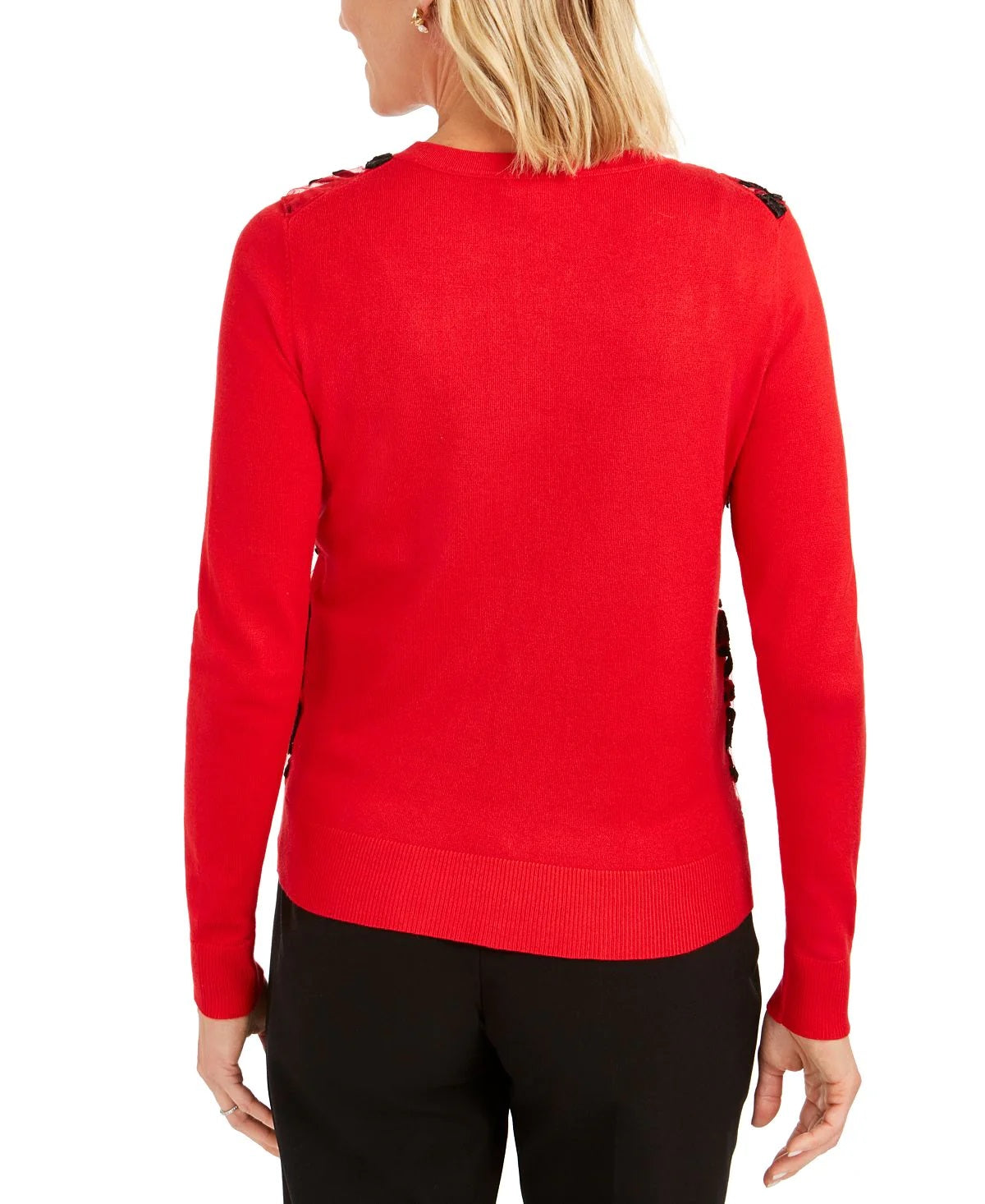 Cardigan feminino Charter Club com apliques florais e frente em malha, vermelho, tamanho pequeno G