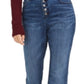 Calça jeans feminina INC International Concepts, cintura alta, ajuste curvilíneo, com botões, azul, tamanho 2