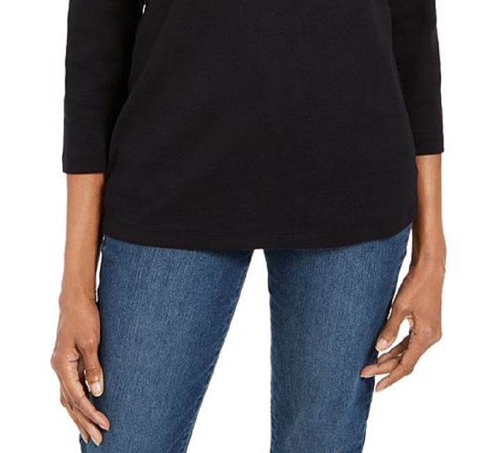 Karen Scott Top Feminino Manga 3/4 Embelezado Preto Tamanho Pequeno