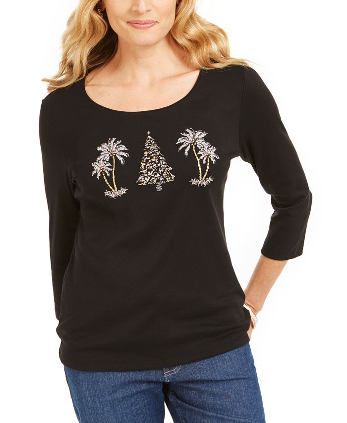 Karen Scott Top Feminino Estampado Preto Tamanho Médio