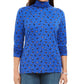 Karen Scott Blusa Feminina Manga Longa Gola Alta Estampada Azul Tamanho XX-G