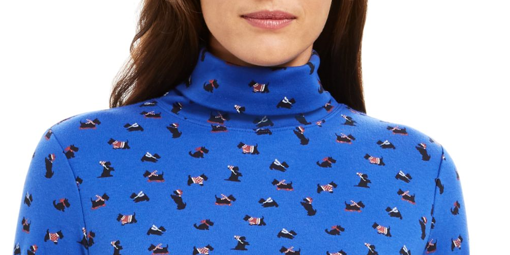 Karen Scott Blusa Feminina Manga Longa Gola Alta Estampada Azul Tamanho XX-G