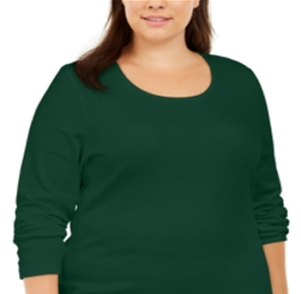 Karen Scott Blusa Feminina Plus Cotton Manga Longa Verde Tamanho 0X