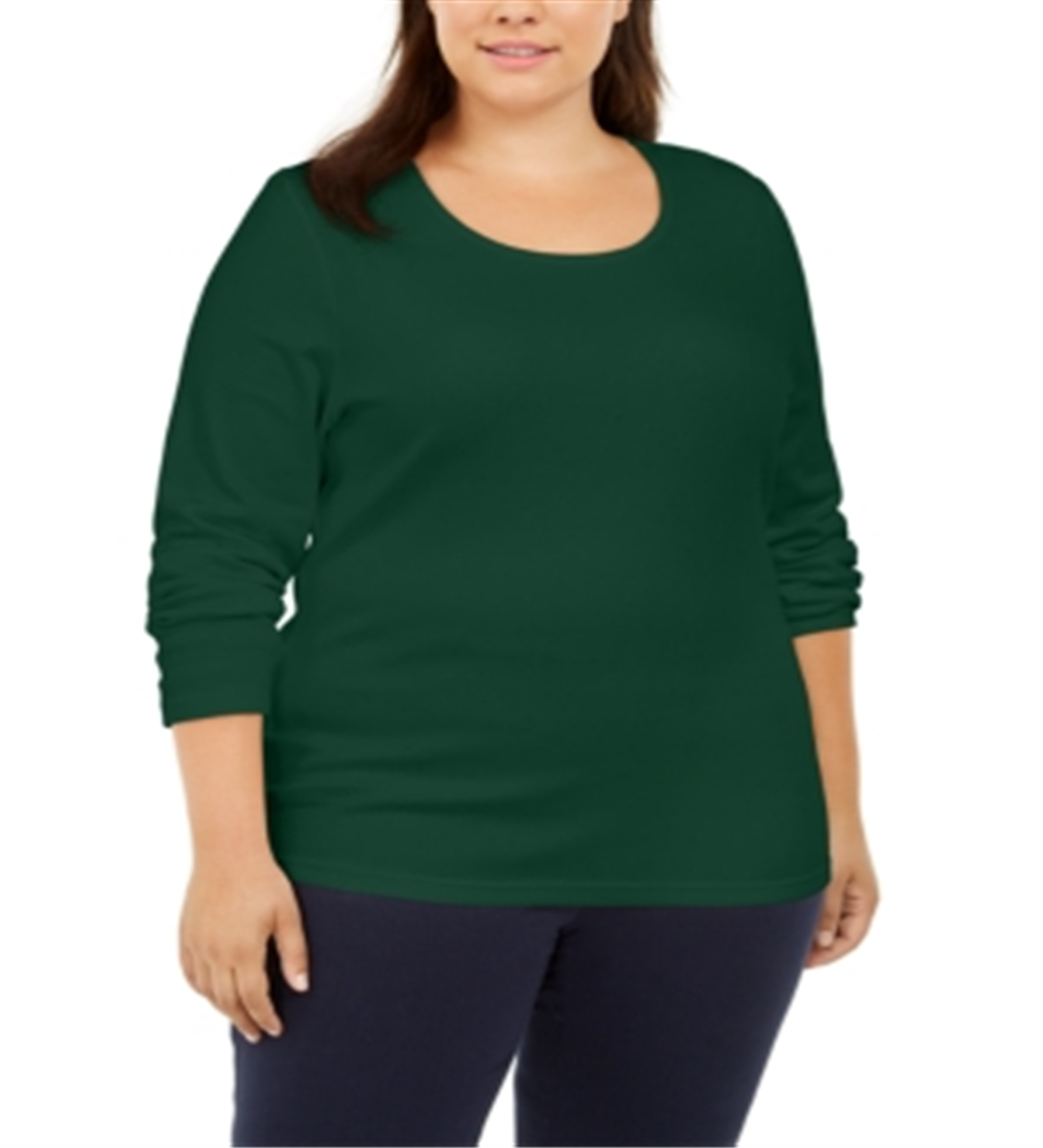 Karen Scott Blusa Feminina Plus Cotton Manga Longa Verde Tamanho 0X