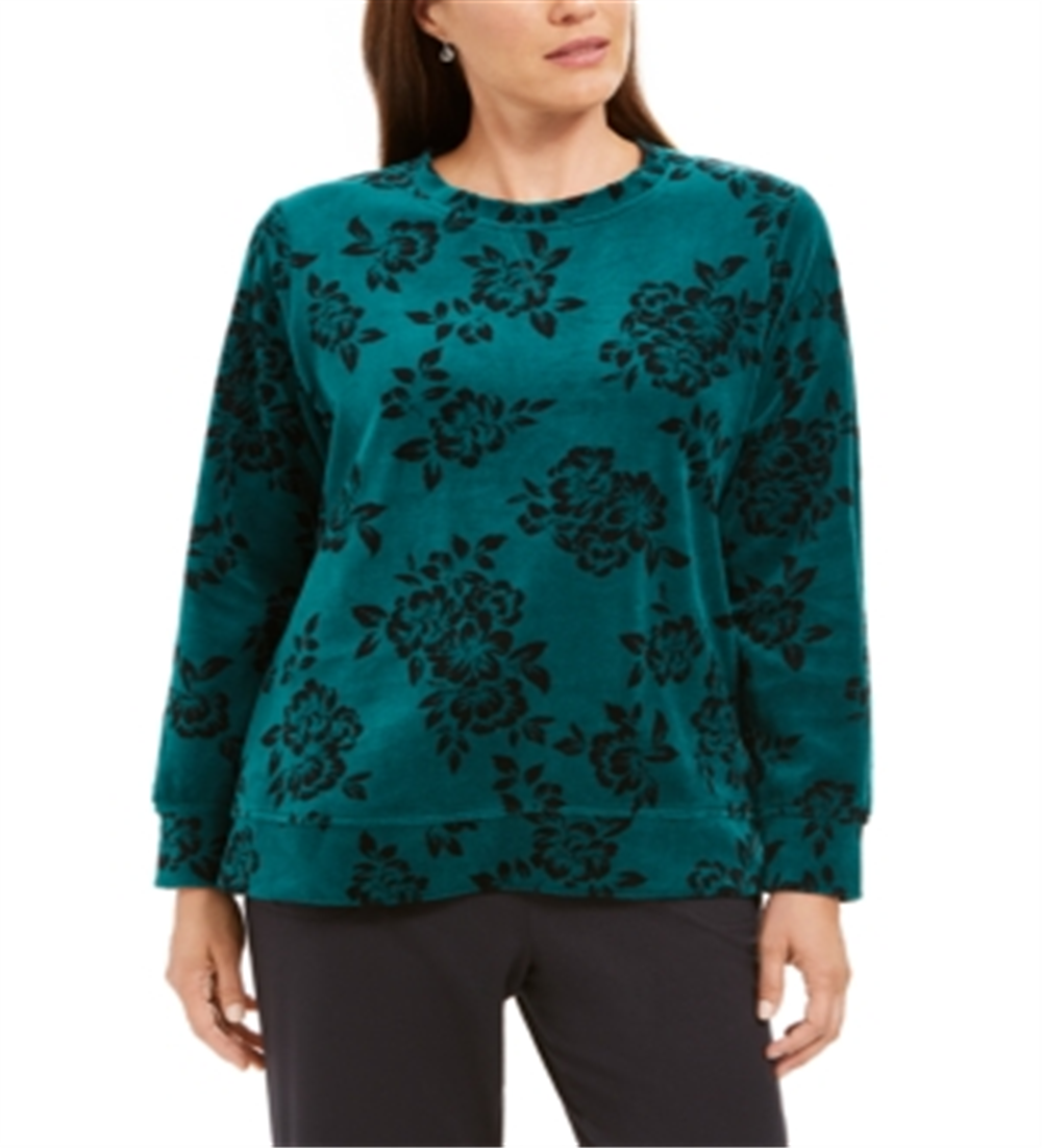 Moletom feminino Karen Scott com estampa floral, verde, tamanho pequeno