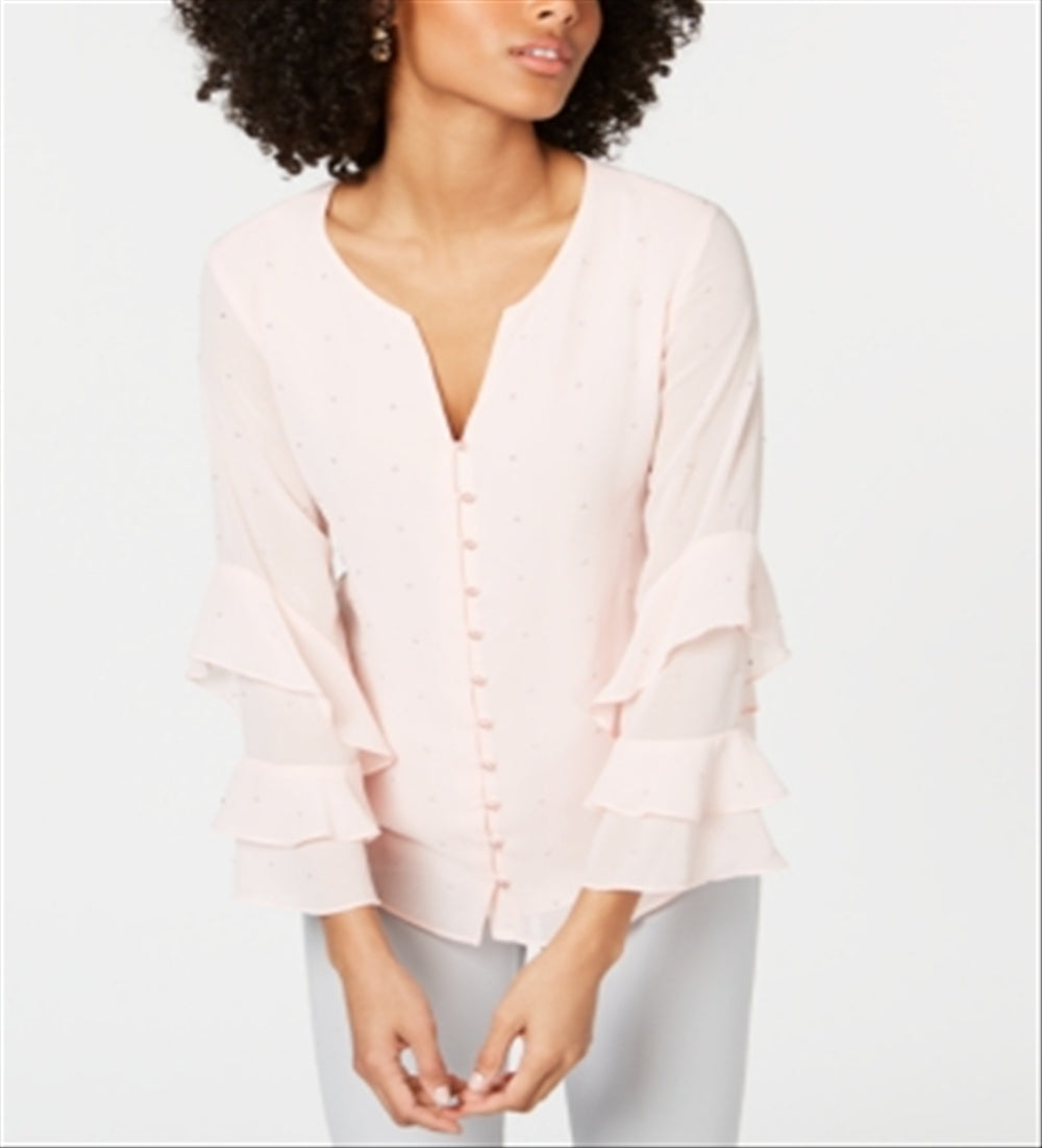 Blusa Alfani Feminina com Mangas Babadas e Estampa Marrom Tamanho P