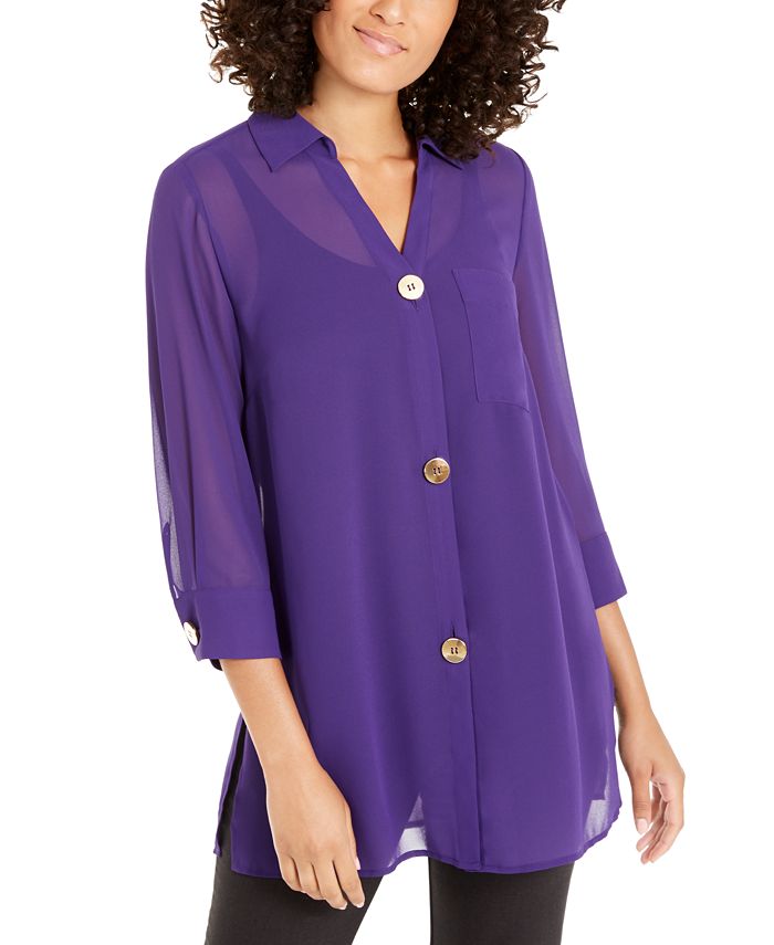 Túnica Alfani Feminina Chiffon Três Botões Roxa Tamanho XX-Grande