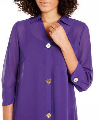 Túnica Alfani Feminina Chiffon Três Botões Roxa Tamanho XX-Grande