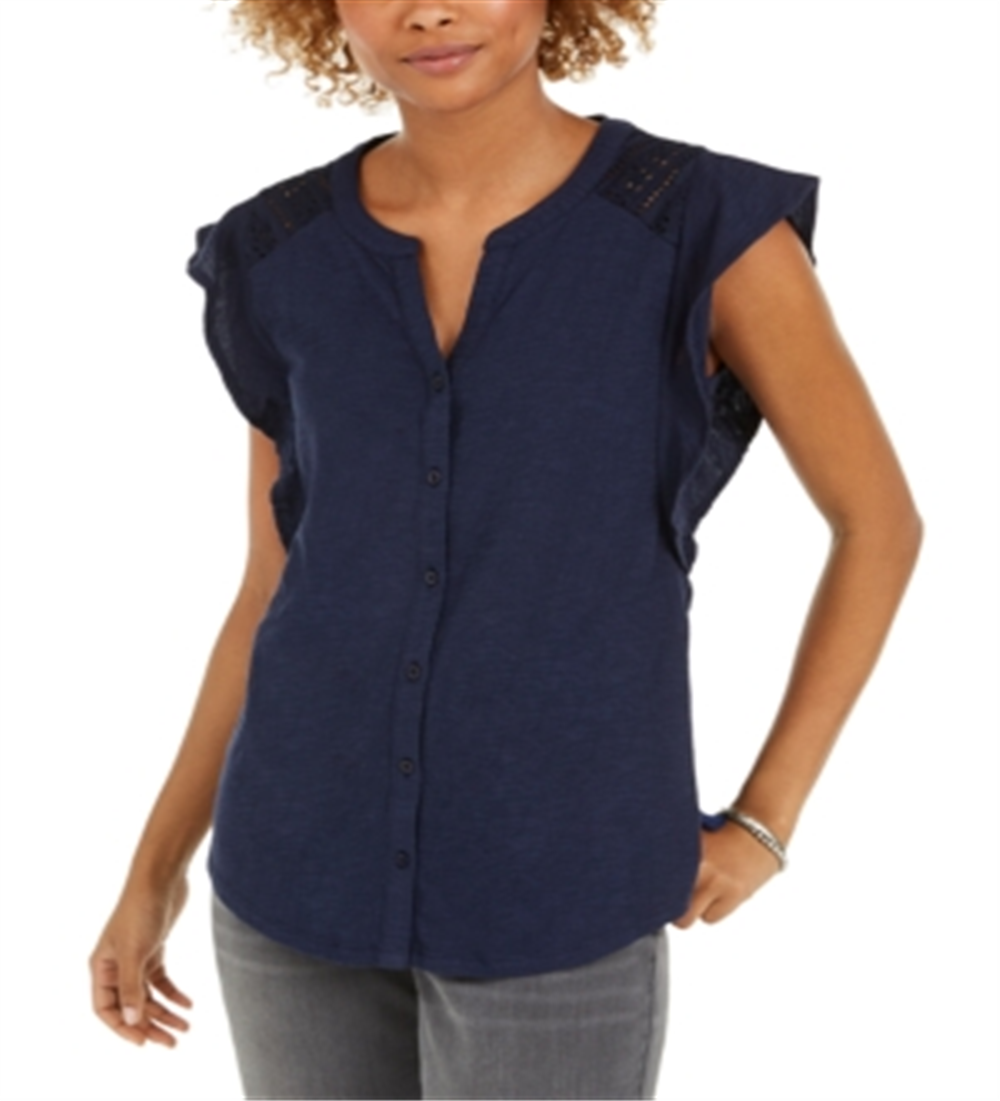 Camisa sem mangas com ilhós femininos Style &amp; Co, azul, tamanho médio