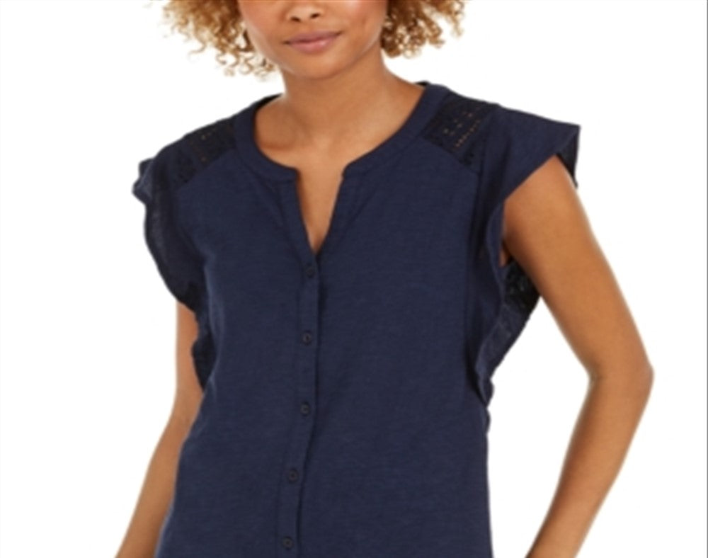 Camisa sem mangas com ilhós femininos Style &amp; Co, azul, tamanho médio