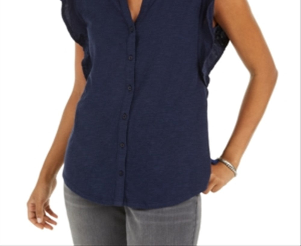 Camisa sem mangas com ilhós femininos Style &amp; Co, azul, tamanho médio