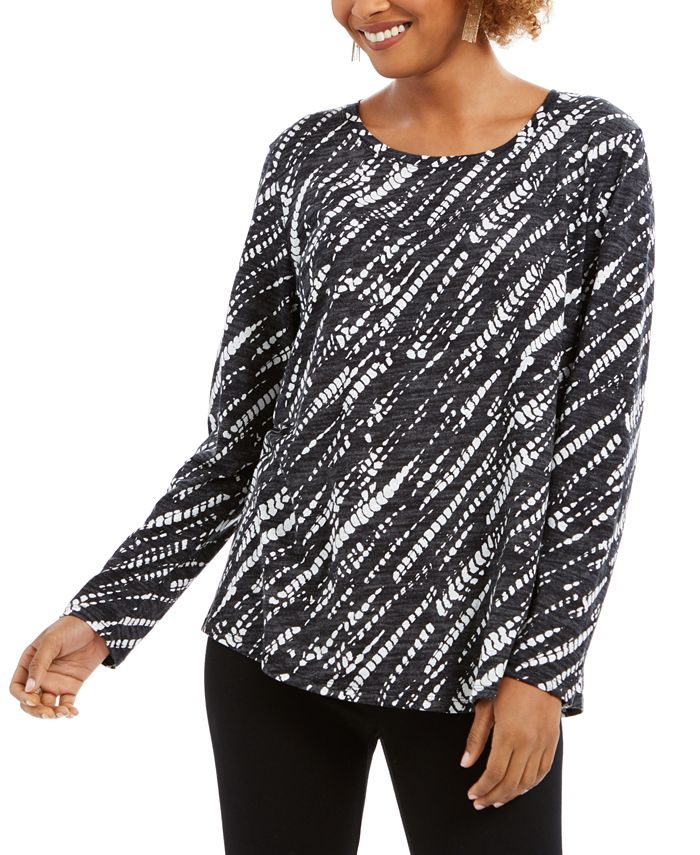 Camisa feminina estampada de manga comprida Style &amp; Co, preta, tamanho grande