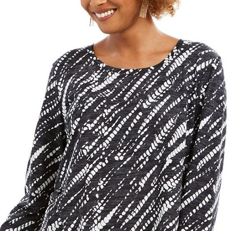 Camisa feminina estampada de manga comprida Style &amp; Co, preta, tamanho grande