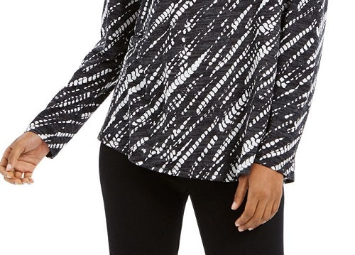 Camisa feminina estampada de manga comprida Style &amp; Co, preta, tamanho grande