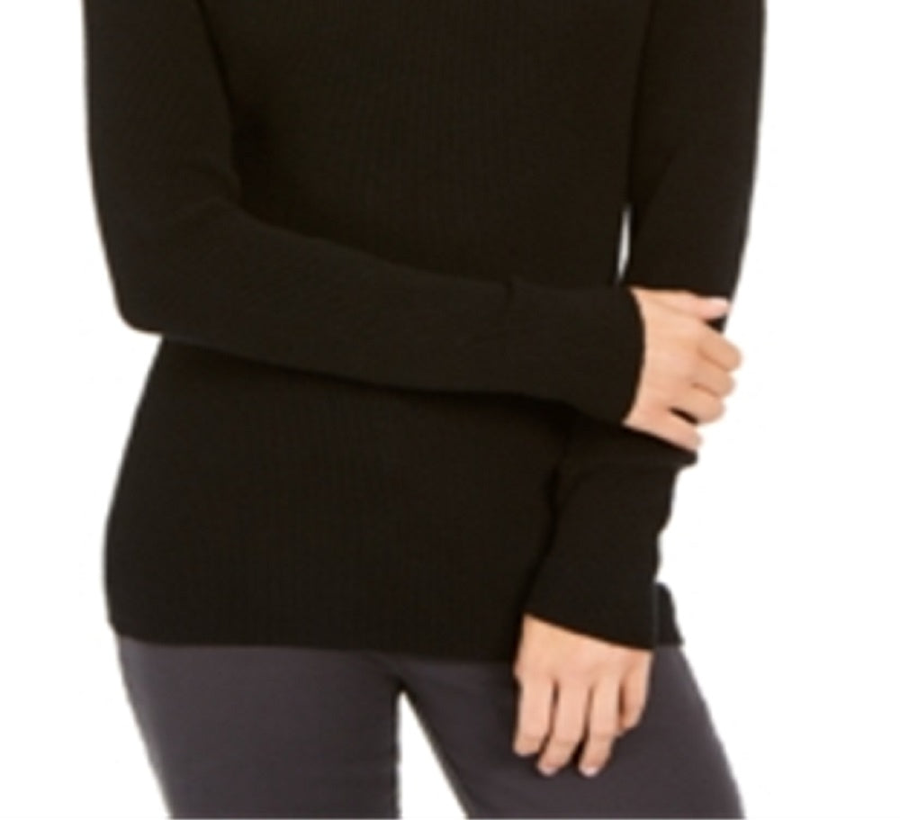 Suéter feminino canelado de gola alta estilo &amp; co, preto, tamanho GG