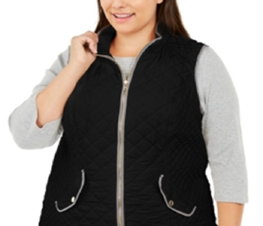 Colete acolchoado plus size feminino Charter Club, preto, tamanho 1X