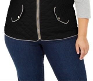 Colete acolchoado plus size feminino Charter Club, preto, tamanho 1X