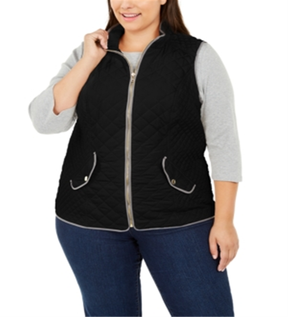 Colete acolchoado plus size feminino Charter Club, preto, tamanho 1X