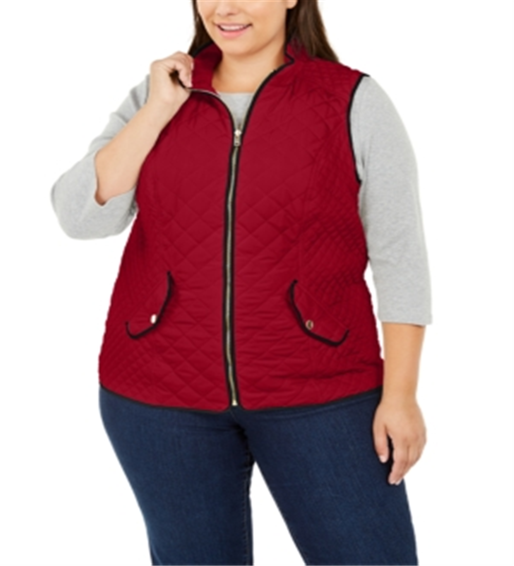 Colete acolchoado feminino Charter Club Plus para clima frio, vermelho, tamanho 3X