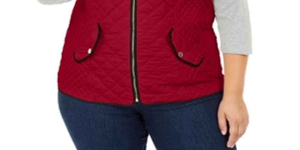 Colete acolchoado feminino Charter Club Plus para clima frio, vermelho, tamanho 3X