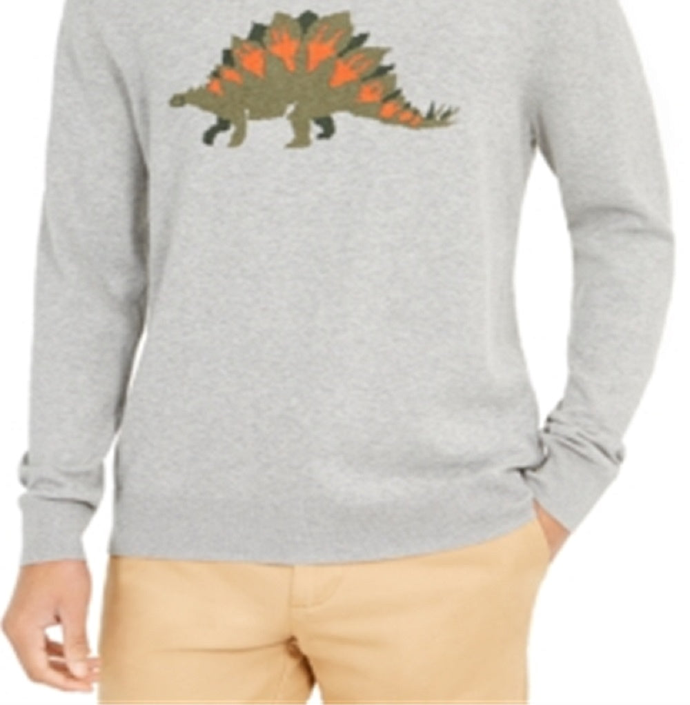 Suéter masculino de gola redonda de algodão Pima Dinosaur, cinza, tamanho XXX-G