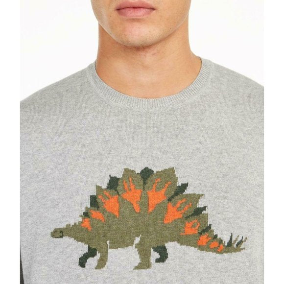 Suéter masculino de gola redonda de algodão Pima Dinosaur, cinza, tamanho XXX-G