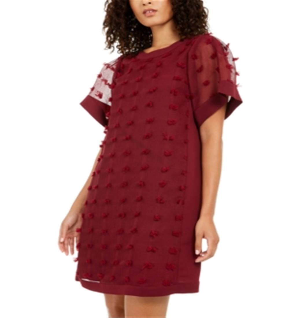 Vestido texturizado Alfani feminino com bolinhas, vermelho, tamanho 16, pequeno