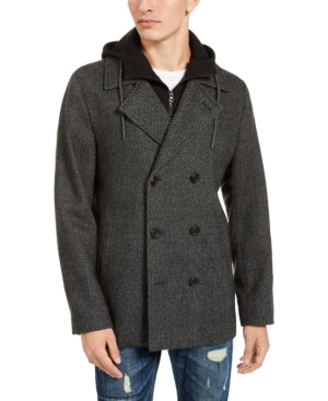 American Rag  Men's Calloway Wool Blend Herringbone Coat Grey Size M