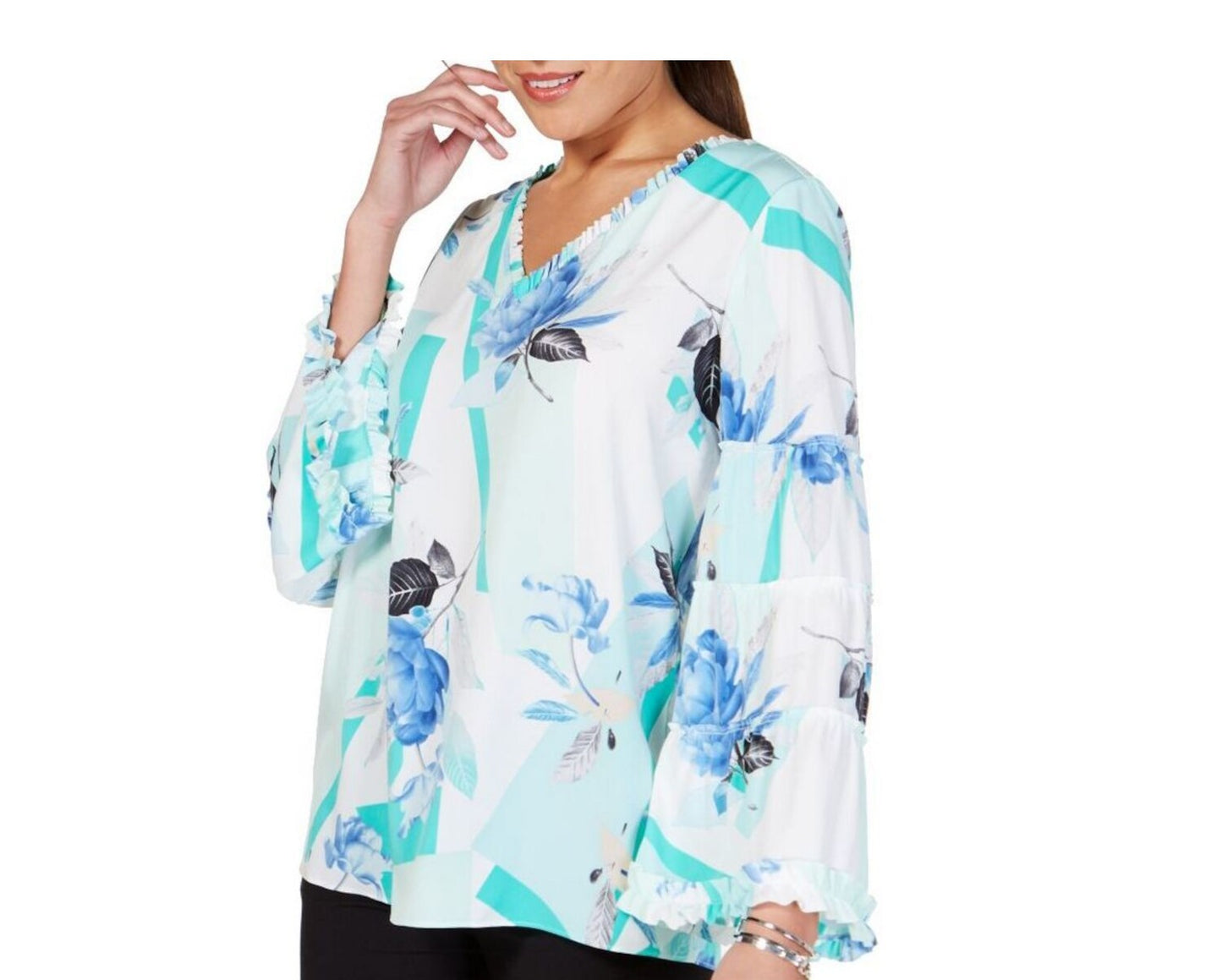 Blusa feminina Alfani com decote careca e malha com bolinhas, preta, tamanho grande