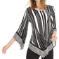 Blusa feminina Alfani com estampa e bainha pontuda, preta, tamanho pequeno