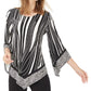 Blusa feminina Alfani com estampa e bainha pontuda, preta, tamanho pequeno