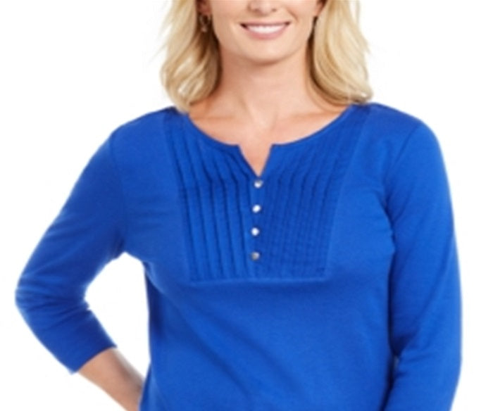 Karen Scott Blusa de Malha Feminina Azul Tamanho Pequeno Médio