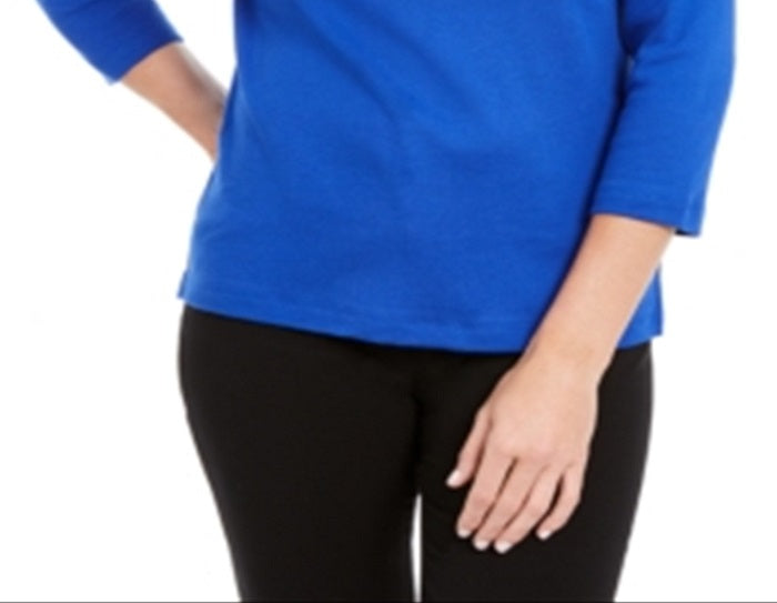 Karen Scott Blusa de Malha Feminina Azul Tamanho Pequeno Médio