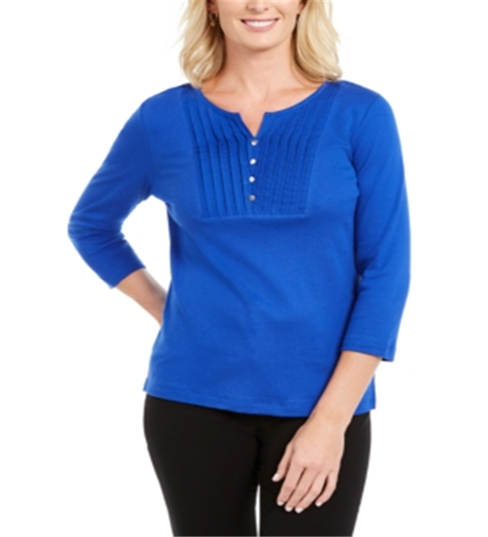 Karen Scott Blusa de Malha Feminina Azul Tamanho Pequeno Médio