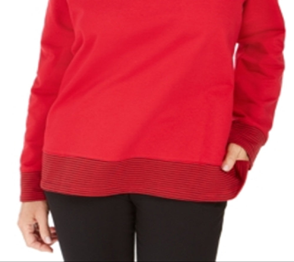 Moletom feminino Karen Scott com bainha contrastante, vermelho, tamanho XX-G