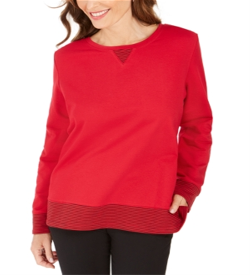 Moletom feminino Karen Scott com bainha contrastante, vermelho, tamanho XX-G