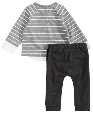 First Impressions Baby Boy's 2 Pc Striped Necktie Top & Jogger Pants Set Gray Size 3-6MOS