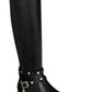Botas femininas Thalia Sodi Vallie de couro sintético, cano alto, pretas, tamanho 7