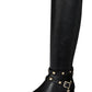 Botas femininas Thalia Sodi Vallie de couro sintético, cano alto, pretas, tamanho 7
