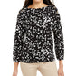 Blusa feminina Alfani estampada com botões e ombro de fora, preta, tamanho XX-G