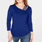 INC International Concepts Top Feminino com Detalhe Recortado Azul Tamanho Grande