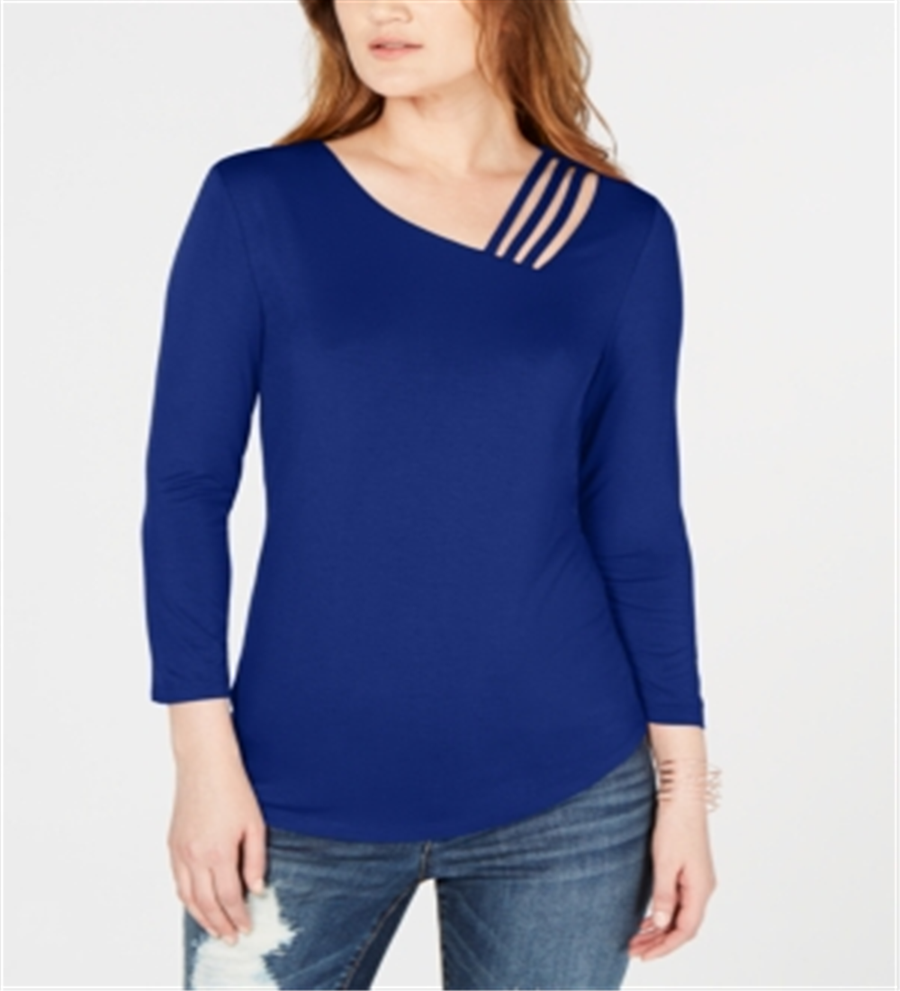 INC International Concepts Top Feminino com Detalhe Recortado Azul Tamanho Grande
