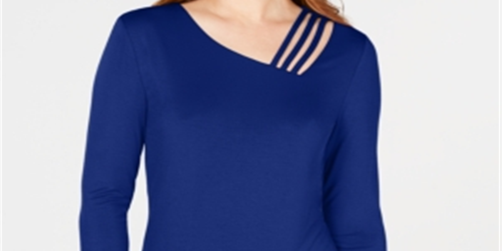 INC International Concepts Top Feminino com Detalhe Recortado Azul Tamanho Grande