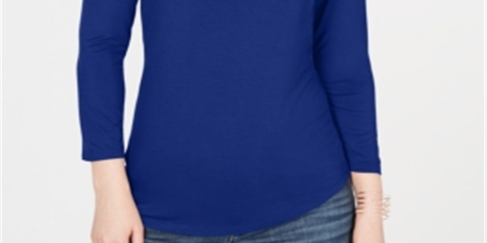INC International Concepts Top Feminino com Detalhe Recortado Azul Tamanho Grande