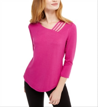 INC International Concepts Top feminino com recortes e detalhes rosa, tamanho extragrande